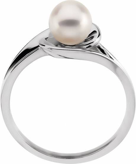 14K White Gold Cultured White Akoya Pearl Ring 