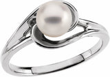 14K White Gold Cultured White Akoya Pearl Ring 