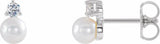 14K White Gold Cultured White Freshwater Pearl & 1/8 CTW Natural Diamond Earrings