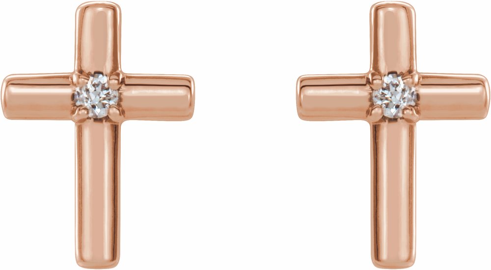 14K Rose .01 CTW Natural Diamond Cross Earrings