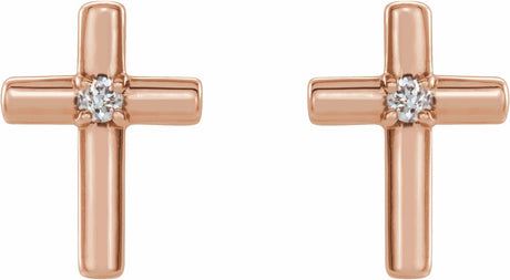 14K Rose .01 CTW Natural Diamond Cross Earrings