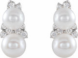 14K White Cultured White Freshwater Pearl & 1/10 CTW Natural Diamond Ear Climbers