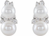 14K White Gold Cultured White Freshwater Pearl & 1/10 CTW Natural Diamond Ear Climbers