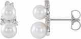 14K White Gold Cultured White Freshwater Pearl & 1/10 CTW Natural Diamond Ear Climbers
