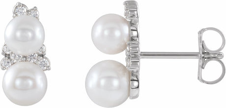 14K White Gold Cultured White Freshwater Pearl & 1/10 CTW Natural Diamond Ear Climbers