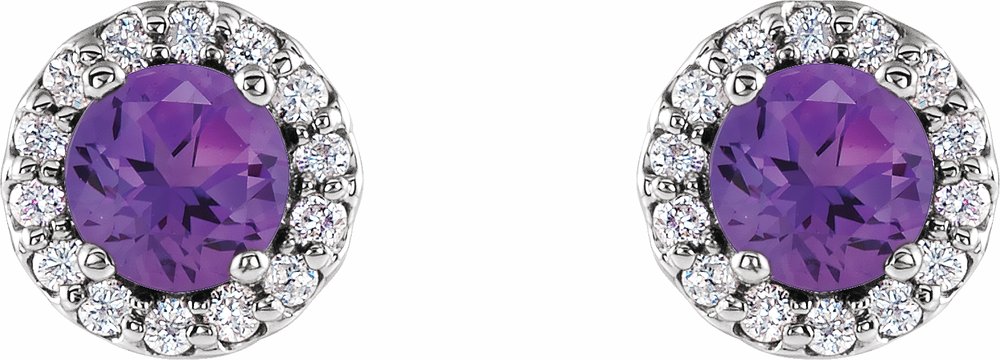 14K White 6 mm Natural Amethyst & 1/8 CTW Natural Diamond Earrings