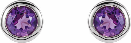 14K White Gold Natural Amethyst Bezel-Set Earrings