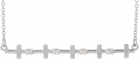 14K White Gold .05 CTW Natural Diamond Sideways Cross Bar 18" Necklace  