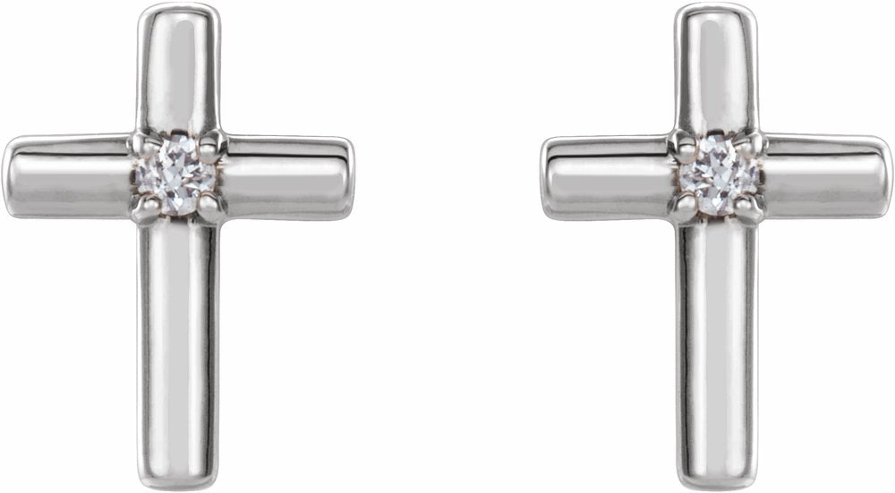 14K White Gold .03 CTW Natural Diamond Cross Earrings 