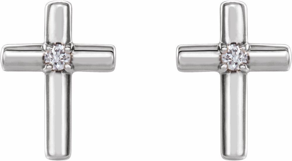 14K White .01 CTW Natural Diamond Cross Earrings