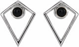 14K White Natural Black Onyx Cabochon Pyramid Earrings