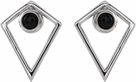 14K White Natural Black Onyx Cabochon Pyramid Earrings