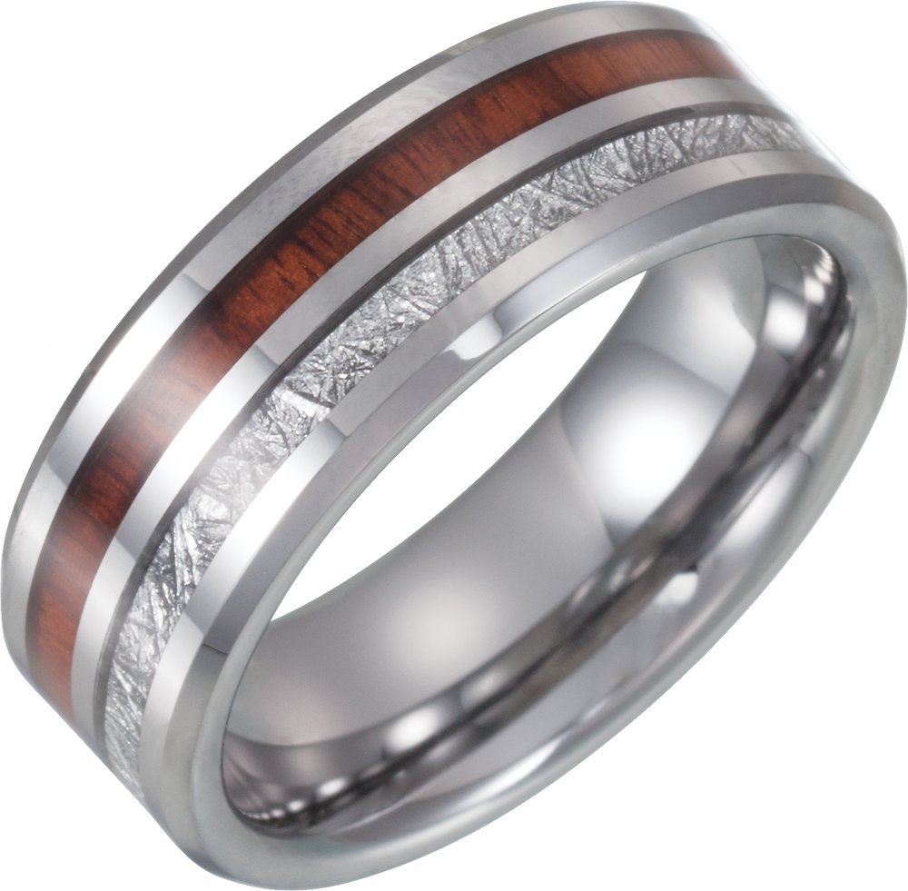 Tungsten Band with Imitation Meteorite & Acacia Wood Inlay Size 8  