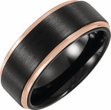 18K Rose Gold PVD & Black PVD Tungsten 8 mm Stepped-Edge Comfort-Fit Flat Band Size 7