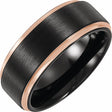 18K Rose Gold PVD and Black PVD Tungsten 8 mm Flat Grooved Band Size 7.5