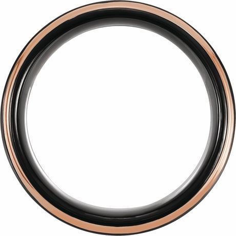 18K Rose Gold PVD and Black PVD Tungsten 6 mm Flat Grooved Band