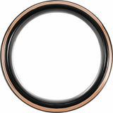 18K Rose Gold PVD & Black PVD Tungsten 8 mm Stepped-Edge Comfort-Fit Flat Band Size 7