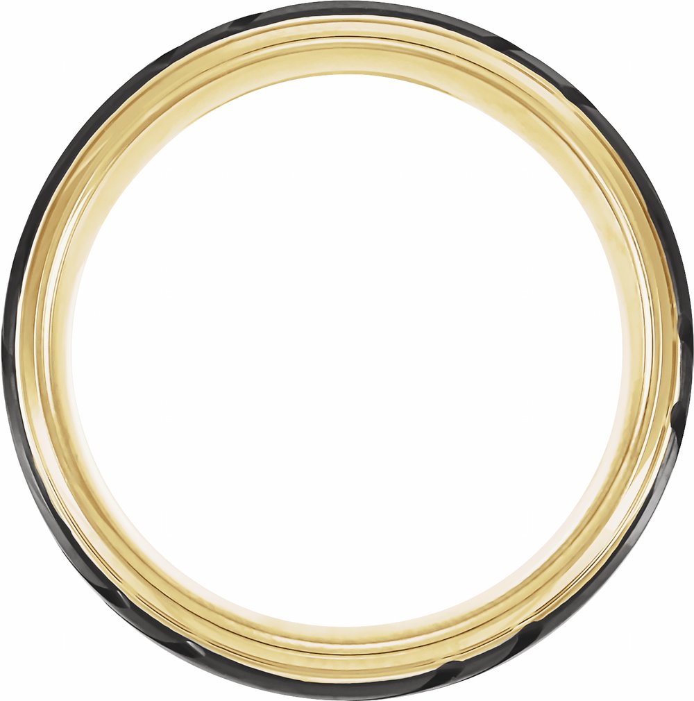 18K Yellow Gold-Plated & Black PVD Tungsten 8 mm Stepped-Edge Grooved Comfort-Fit Band Size 7.5