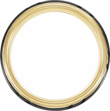 18K Yellow Gold-Plated & Black PVD Tungsten 8 mm Stepped-Edge Grooved Comfort-Fit Band Size 7.5