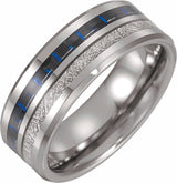 Tungsten 8 mm Beveled-Edge Imitation Meteorite & Carbon Fiber Inlay Comfort-Fit Band Size 8.5