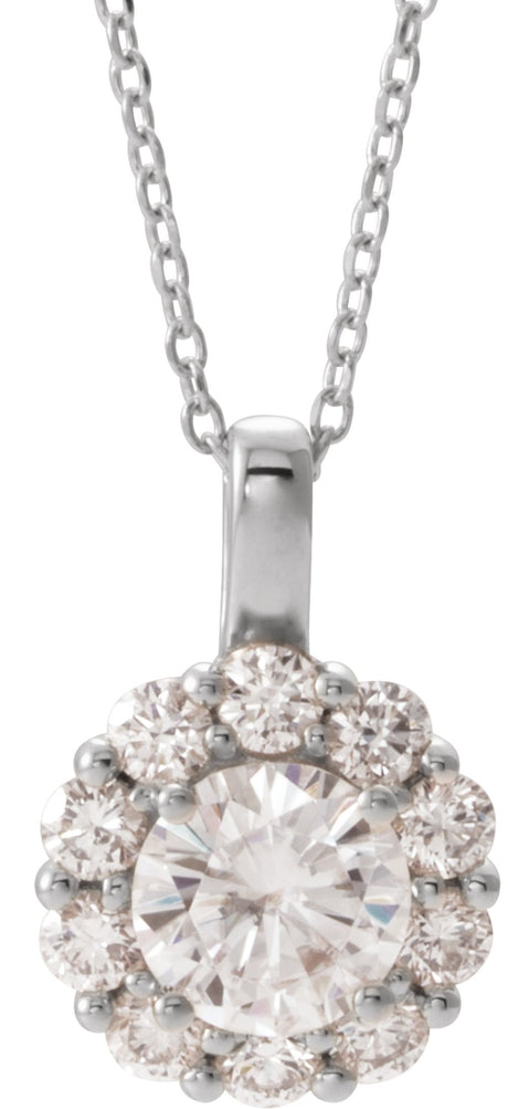 14K White 6.5 mm Forever One™ Colorless Lab-Grown Moissanite & 5/8 CTW Natural Diamond 16-18" Necklace