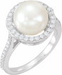 14K White Cultured White Freshwater Pearl & 3/8 CTW Natural Diamond Ring