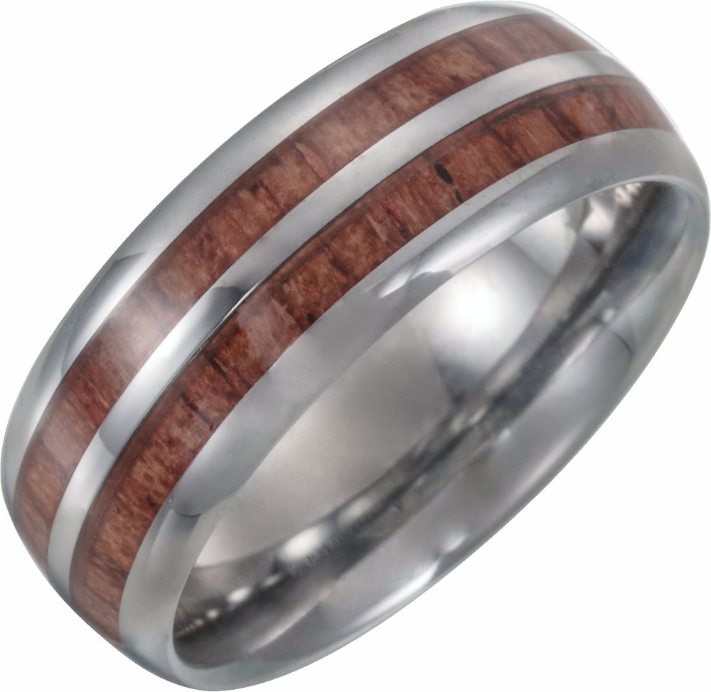Tungsten 8 mm Rose Wood Inlay Comfort-Fit Band
 Size 8