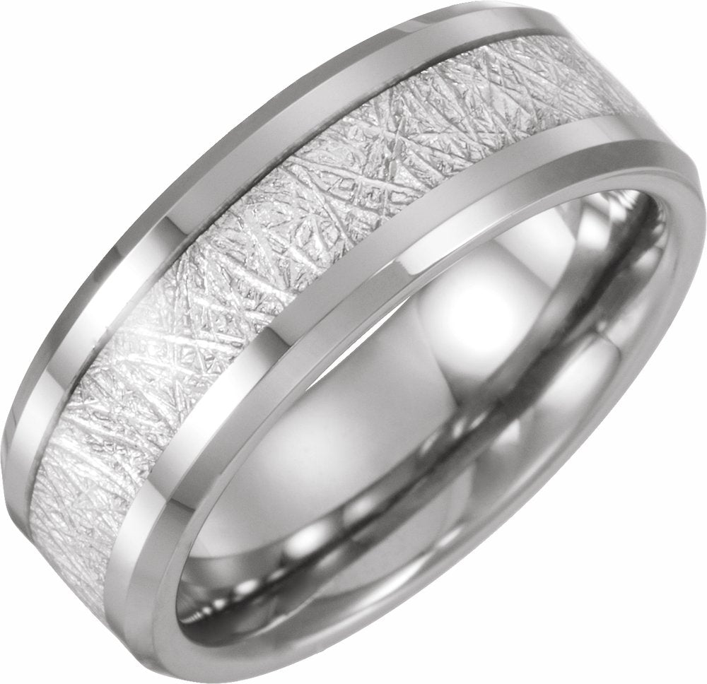Tungsten 8 mm Beveled-Edge Imitation Meteorite Inlay Comfort-Fit Band Size 7