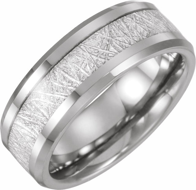 Tungsten 8 mm Beveled-Edge Imitation Meteorite Inlay Comfort-Fit Band Size 7