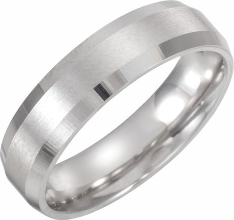 10K White Gold 6 mm Beveled-Edge Band with Satin Finish Size 13