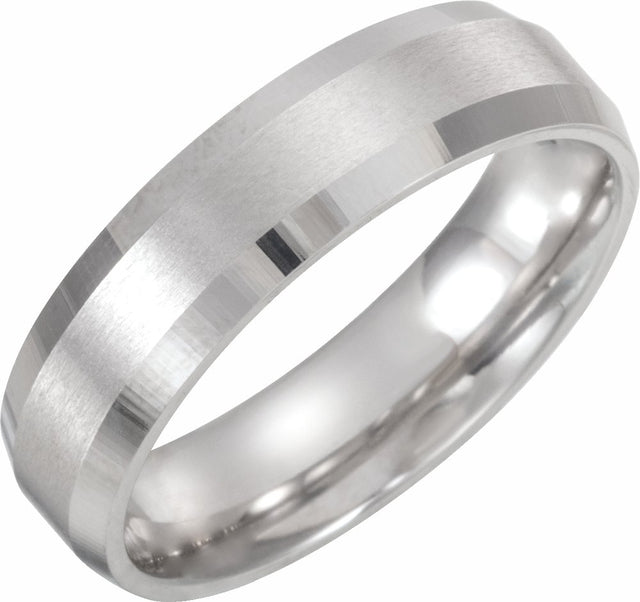10K White Gold 6 mm Beveled-Edge Band with Satin Finish Size 13