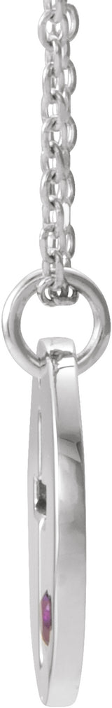 14K White Natural Amethyst Pierced Cross Disc 16-18" Necklace