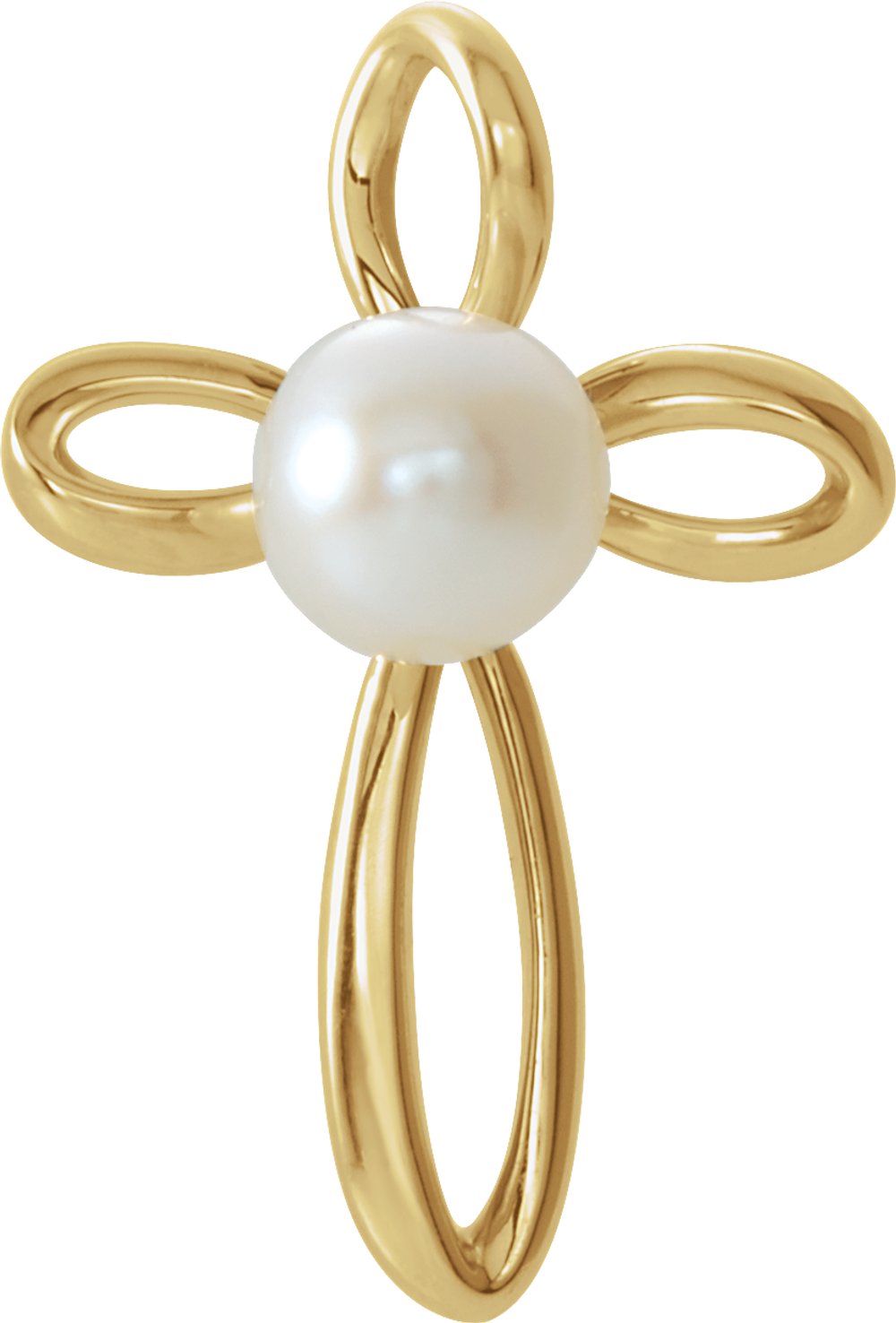 14K Yellow Cultured White Freshwater Pearl Cross Pendant