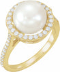 14K Yellow Gold Cultured White Freshwater Pearl & 3/8 CTW Natural Diamond Ring