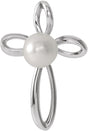 14K White Cultured White Freshwater Pearl Cross Pendant