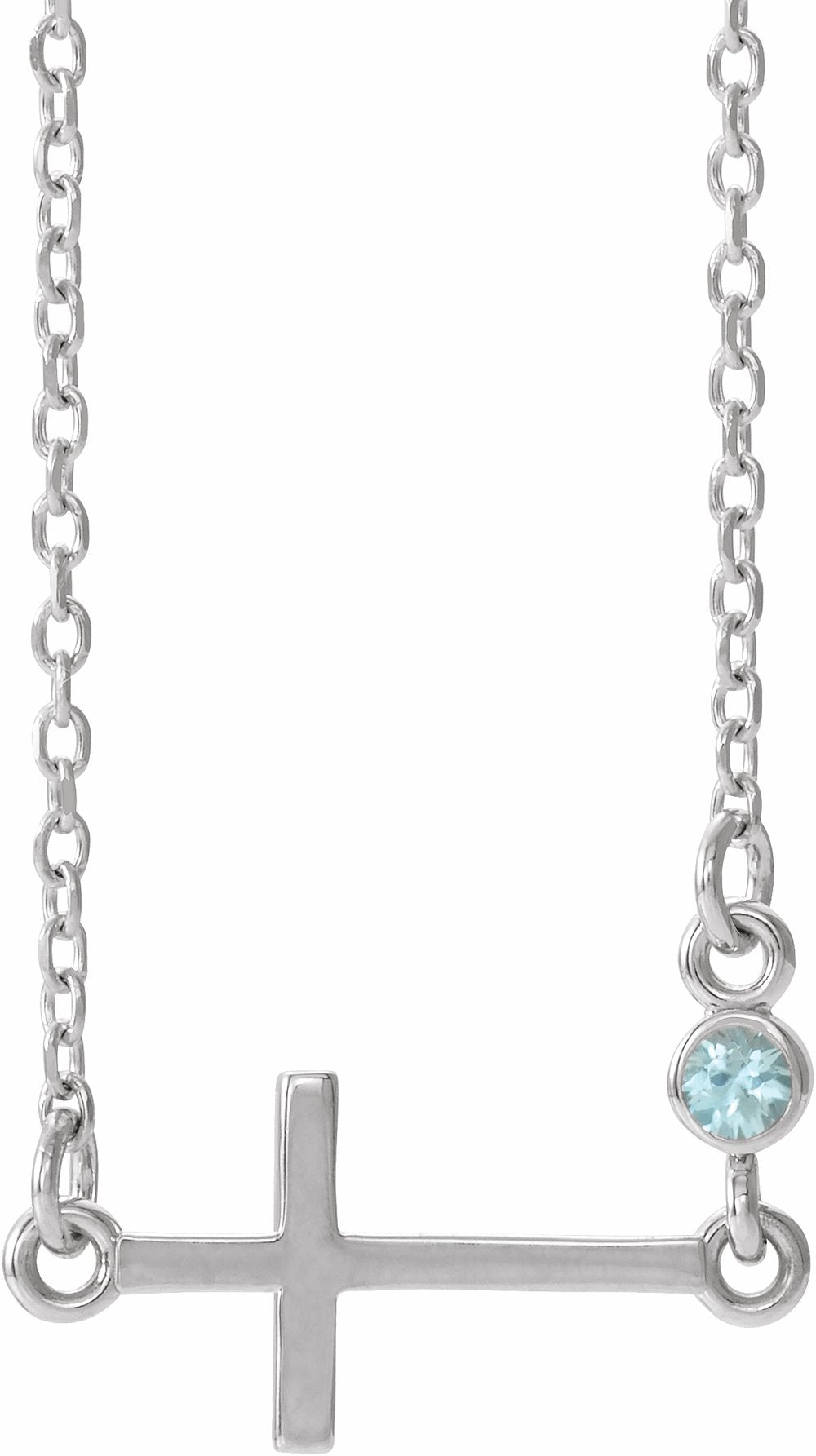 Sterling Silver Natural Blue Zircon Sideways Cross 16-18" Necklace