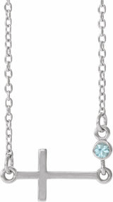 Sterling Silver Natural Blue Zircon Sideways Cross 16-18" Necklace