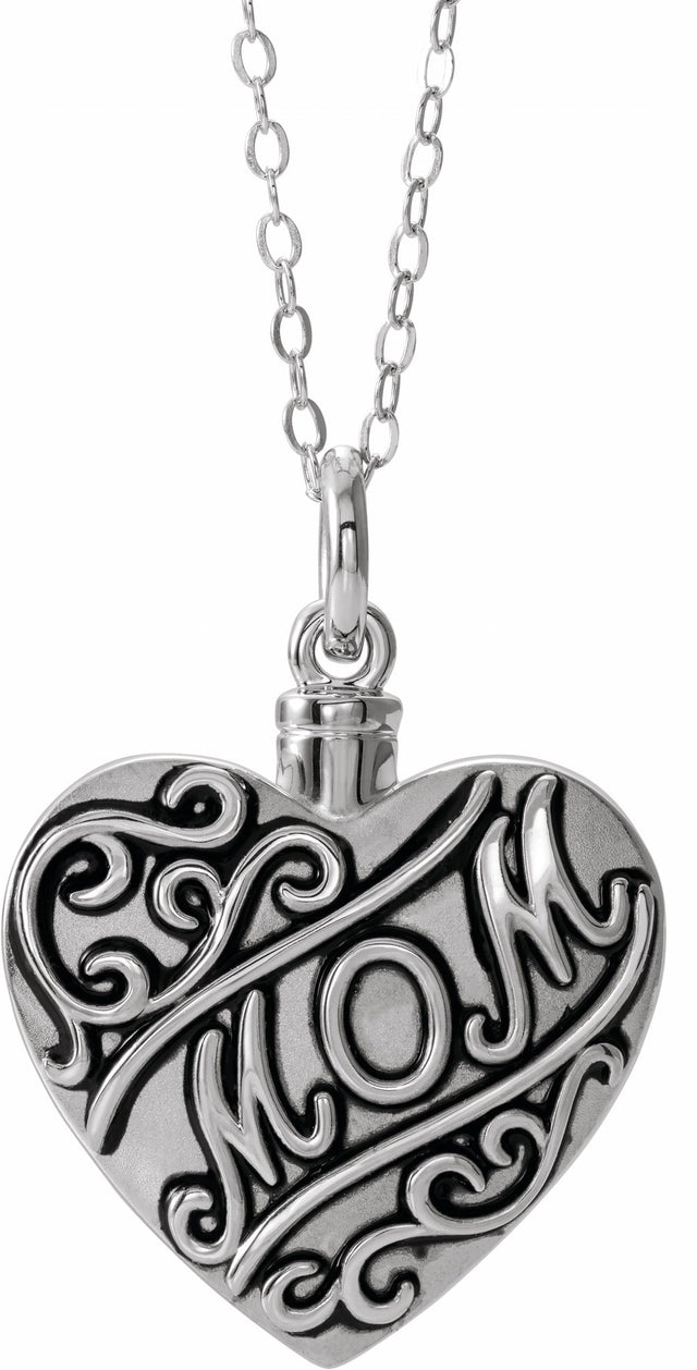 Sterling Silver Mom Heart Ash Holder 18" Necklace