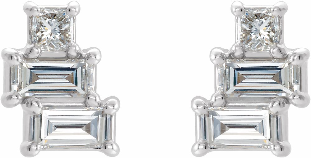 14K White 1/4 CTW Natural Diamond Geometric Cluster Earrings