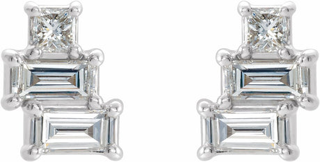14K White Gold 1/4 CTW Natural Diamond Geometric Cluster Earrings  