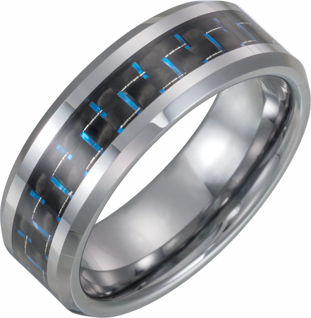 Tungsten 8 mm Band with Black Carbon Fiber Inlay Size 7.5