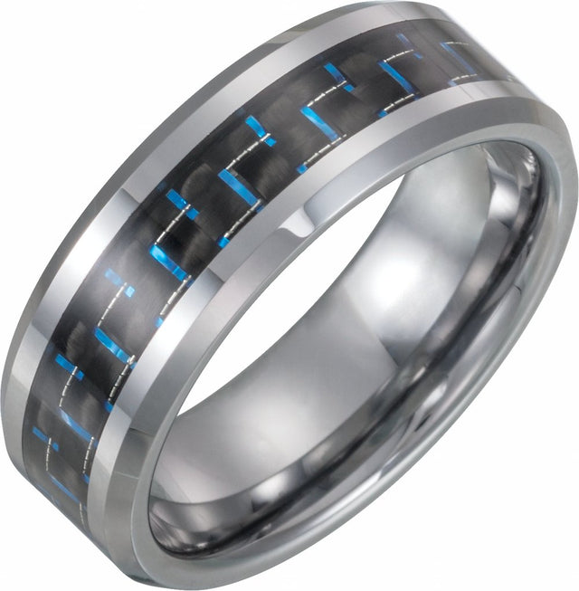 Tungsten 8 mm Band with Black Carbon Fiber Inlay Size 7.5