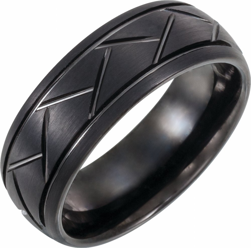 Tungsten 8 mm Tread Patterned Comfort-Fit Band with Black PVD Size 7.5