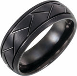 Black PVD Tungsten 8 mm Patterned Comfort-Fit Band Size 8.5