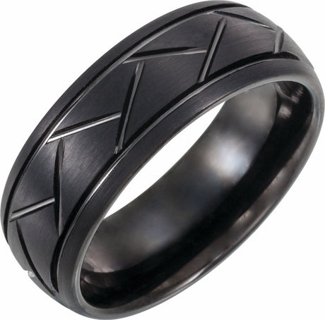 Black PVD Tungsten 8 mm Patterned Comfort-Fit Band Size 8.5