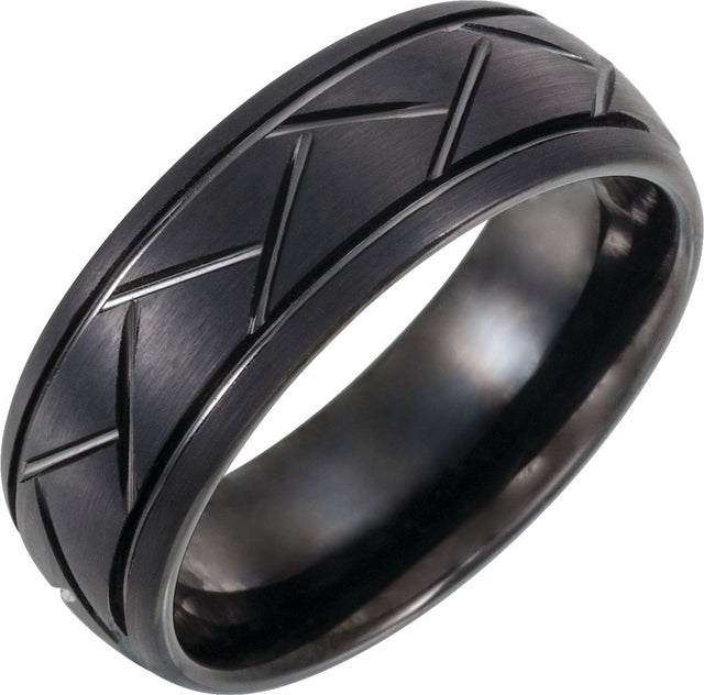 Black PVD Tungsten 8 mm Patterned Comfort-Fit Band Size 8