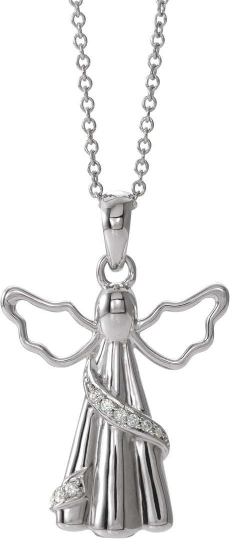 Sterling Silver Imitation White Cubic Zirconia Angel Ash Holder 18" Necklace 