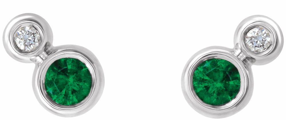 Sterling Silver 3 mm Lab-Grown Emerald & .03 CTW Natural Diamond Earrings