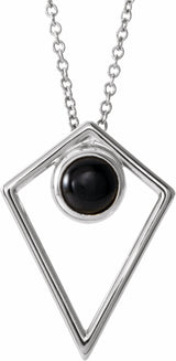 Sterling Silver Natural Black Onyx Cabochon Pyramid 16-18" Necklace