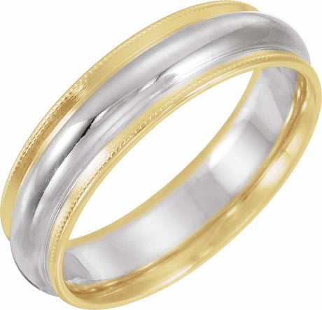 14K Yellow & White 6 mm Half Round Band with Milgrain  Size 6